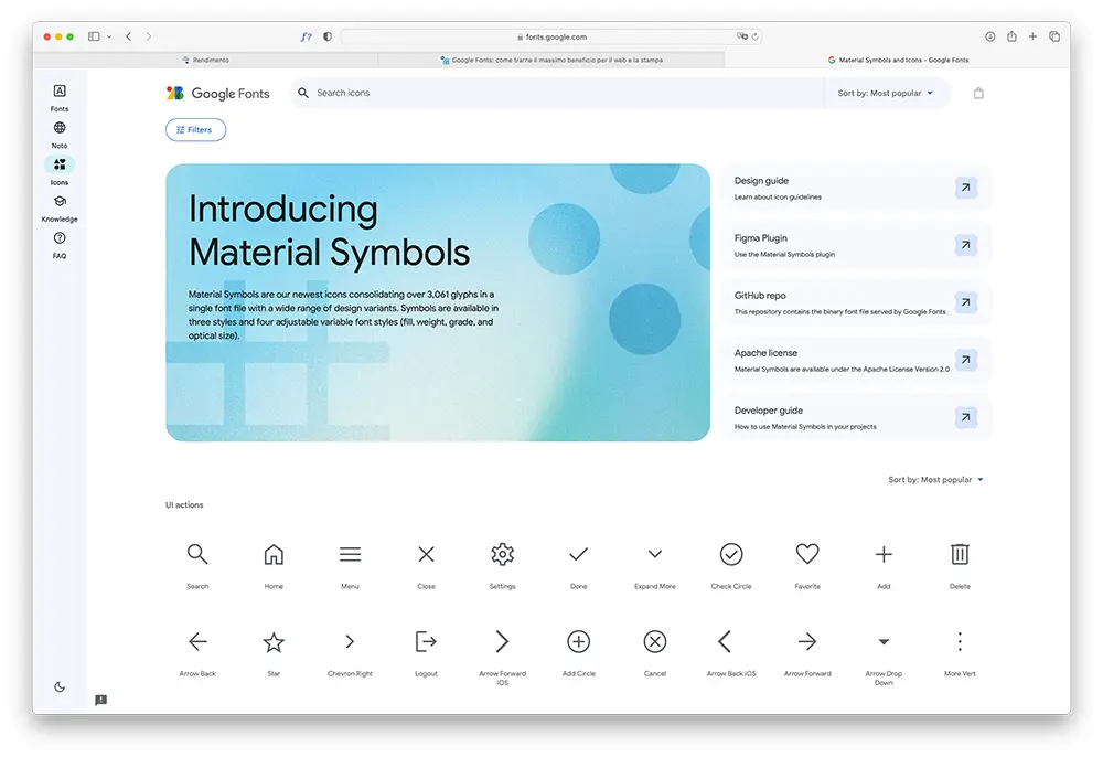 il nuovo set icone materyal symbol di Google, oltre 3000 simboli in diverse varianti