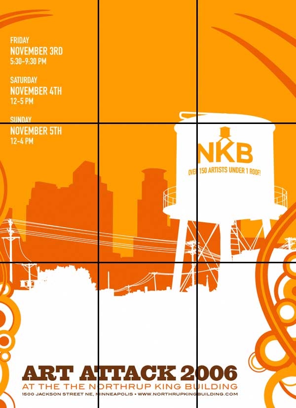 Poster diviso da guida posizionate sulle terze parti del documento