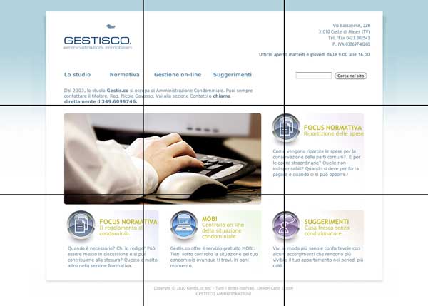 Regola dei Terzi nel web Regola dei Terzi applicata in un sito web. Si vede la schermata divisa in tre, sia in orizzontale che in verticale con gli elementi pià importati che intersecano all'incirca tali linee